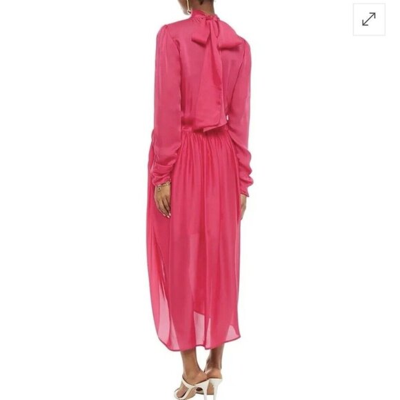ZIMMERMANN Twist-Front Drape Washed-Silk Midi Dress Bright Pink Size 2 / US 8 - Picture 10 of 12